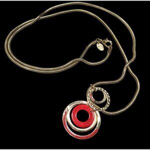 Charming Charlie Retro Geometric Red And Gold Tone Pendant Necklace